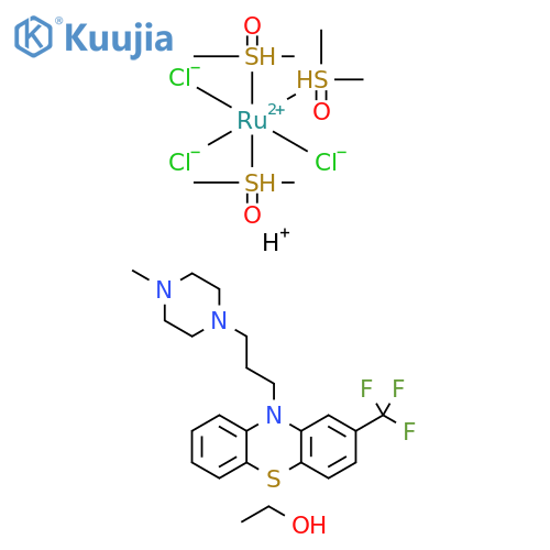 Ruthenate(1-), trichlorotris[1,1'-(sulfinyl-κS)bis[methane]]-, (OC-6-22)-, hydrogen, compd. with ethanol and 10-[3-(4-methyl-1-piperazinyl)propyl]-2-(trifluoromethyl)-10H-phenothiazine hydrochloride (1:1:1:1:1) structure