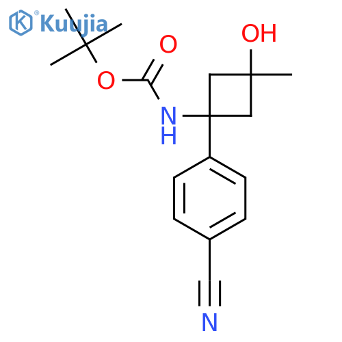 Tert-butyl (1r,3r)-1-(4-cyanophenyl)-3-hydroxy-3-methylcyclobutylcarbamate structure