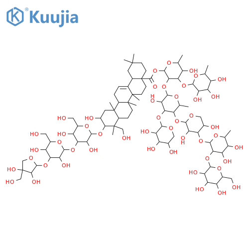 Olean-12-en-28-oic acid, 3-[(O-D-apio-β-D-furanosyl-(1→3)-O-β-D-glucopyranosyl-(1→3)-β-D-glucopyranosyl)oxy]-2,23-dihydroxy-, O-6-deoxy-α-L-mannopyranosyl-(1→3)-O-[O-β-D-galactopyranosyl-(1→2)-O-6-deoxy-α-L-mannopyranosyl-(1→3)-O-β-D-xylopyranosyl-(1→4)-O-[β-D-xylopyranosyl-(1→3)]-6-deoxy-α-L-mannop... structure