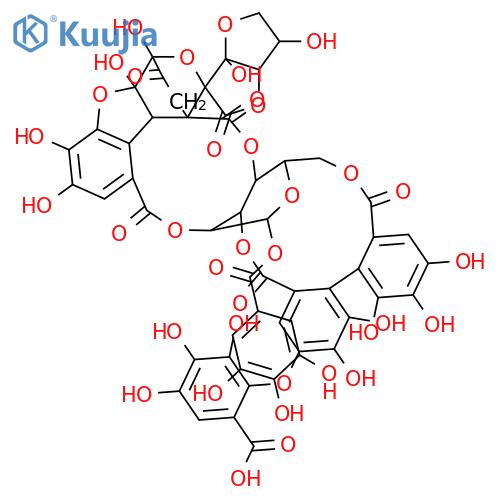 β-D-Glucopyranose, cyclic 3→2:6→2'-[(1R)-4-(6-carboxy-2,3,4-trihydroxyphenoxy)-4',5,5',6,6'-pentahydroxy[1,1'-biphenyl]-2,2'-dicarboxylate] cyclic 2→5:4→4-[(1R,3R,3'aS,4R,4aR,6'S,6'aR,9aS)-1,3'a,4,4a,5',6',6'a,9a-octahydro-1,3'a,6',7,8,9a-hexahydroxy-2',11-dioxospiro[1,4-ethano-3H-pyrano[3,4-b]benzo... structure