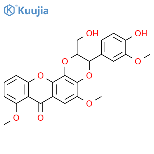 7H-1,4-Dioxino[2,3-c]xanthen-7-one, 2,3-dihydro-3-(4-hydroxy-3-methoxyphenyl)-2-(hydroxymethyl)-5,8-dimethoxy- (9CI) structure