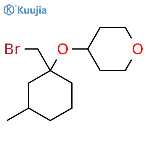4-{1-(bromomethyl)-3-methylcyclohexyloxy}oxane structure
