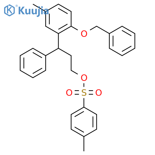 3-(2-benzyloxy-5-methylphenyl)-3-phenylpropyl-p-toluene sulphonate structure