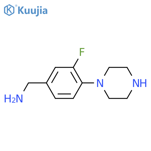 [3-Fluoro-4-(piperazin-1-yl)phenyl]methanamine structure