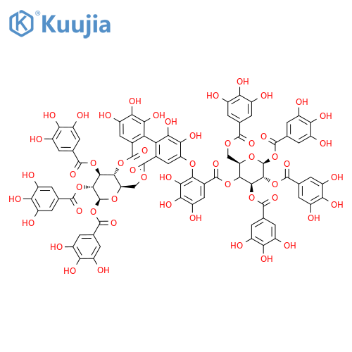 b-D-Glucopyranose, cyclic 4&reg;2':6&reg;2-[(1S)-4-(6-carboxy-2,3,4-trihydroxyphenoxy)-4',5,5',6,6'-pentahydroxy[1,1'-biphenyl]-2,2'-dicarboxylate]1,2,3-tris(3,4,5-trihydroxybenzoate), 4-ester with b-D-glucopyranose1,2,3,6-tetrakis(3,4,5-trihydroxybenzoate) (9CI) structure