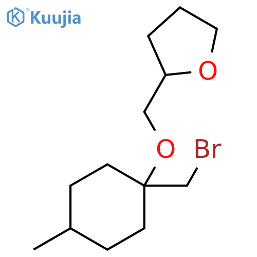 2-({1-(bromomethyl)-4-methylcyclohexyloxy}methyl)oxolane structure