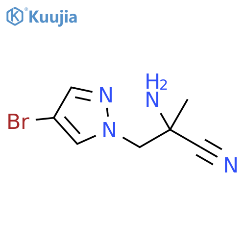 2-amino-3-(4-bromo-1H-pyrazol-1-yl)-2-methylpropanenitrile structure