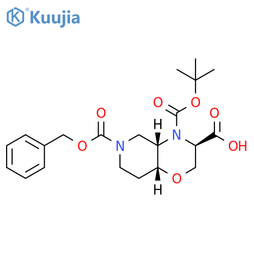 (3R*,4aS*,8aR*)-6-(Benzyloxycarbonyl)-4-(tertbutoxycarbonyl)-octahydro-2H-pyrido4,3-b1,4oxazine-3-carboxylic acid structure