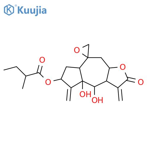Butanoic acid,2-methyl-,decahydro-4,4a-dihydroxy-3,5-bis(methylene)-2-oxospiro[azuleno[6,5-b]furan-8(2H),2'-oxiran]-6-ylester (9CI) structure
