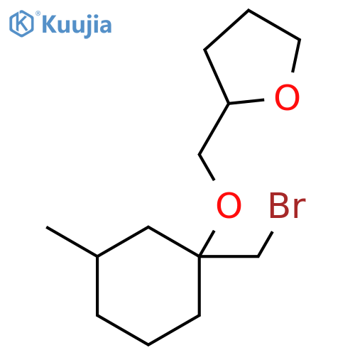 2-({1-(bromomethyl)-3-methylcyclohexyloxy}methyl)oxolane structure