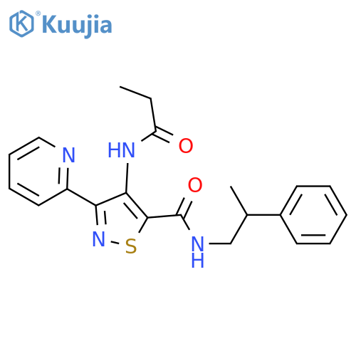N-(2-phenylpropyl)-4-propanamido-3-(pyridin-2-yl)-1,2-thiazole-5-carboxamide structure