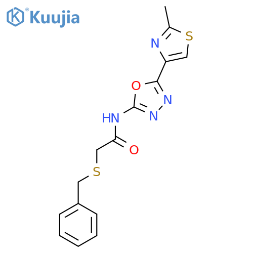 2-(benzylsulfanyl)-N-5-(2-methyl-1,3-thiazol-4-yl)-1,3,4-oxadiazol-2-ylacetamide structure