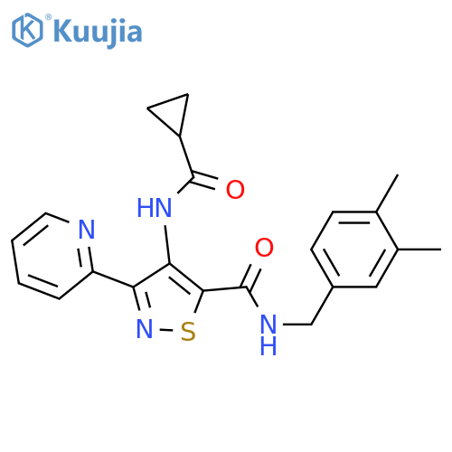 4-cyclopropaneamido-N-[(3,4-dimethylphenyl)methyl]-3-(pyridin-2-yl)-1,2-thiazole-5-carboxamide structure