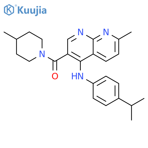 7-methyl-3-(4-methylpiperidine-1-carbonyl)-N-[4-(propan-2-yl)phenyl]-1,8-naphthyridin-4-amine structure
