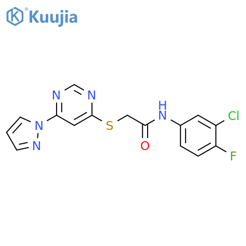 N-(3-chloro-4-fluorophenyl)-2-{[6-(1H-pyrazol-1-yl)pyrimidin-4-yl]sulfanyl}acetamide structure