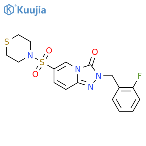 2-(2-fluorophenyl)methyl-6-(thiomorpholine-4-sulfonyl)-2H,3H-1,2,4triazolo4,3-apyridin-3-one structure