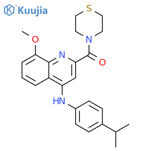 8-methoxy-N-[4-(propan-2-yl)phenyl]-2-(thiomorpholine-4-carbonyl)quinolin-4-amine structure