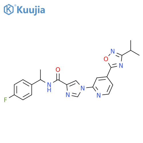 N-1-(4-fluorophenyl)ethyl-1-{4-3-(propan-2-yl)-1,2,4-oxadiazol-5-ylpyridin-2-yl}-1H-imidazole-4-carboxamide structure