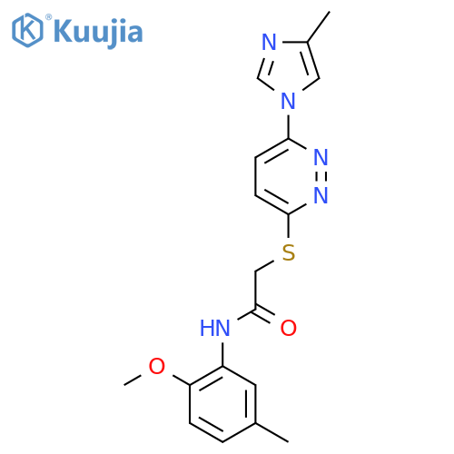 N-(2-methoxy-5-methylphenyl)-2-{6-(4-methyl-1H-imidazol-1-yl)pyridazin-3-ylsulfanyl}acetamide structure