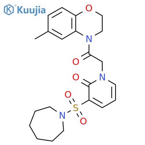 3-(azepane-1-sulfonyl)-1-2-(6-methyl-3,4-dihydro-2H-1,4-benzoxazin-4-yl)-2-oxoethyl-1,2-dihydropyridin-2-one structure
