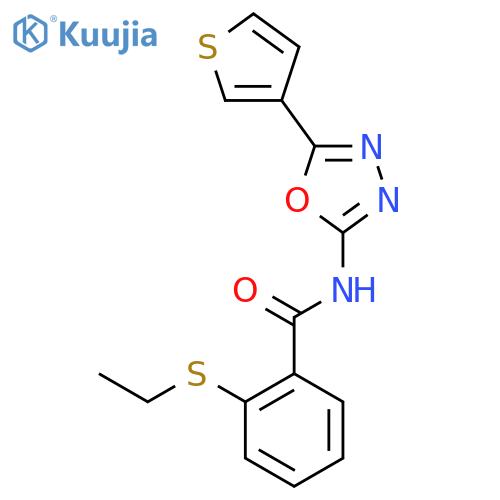 2-(ethylsulfanyl)-N-5-(thiophen-3-yl)-1,3,4-oxadiazol-2-ylbenzamide structure