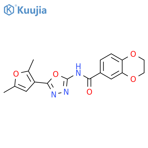N-5-(2,5-dimethylfuran-3-yl)-1,3,4-oxadiazol-2-yl-2,3-dihydro-1,4-benzodioxine-6-carboxamide structure