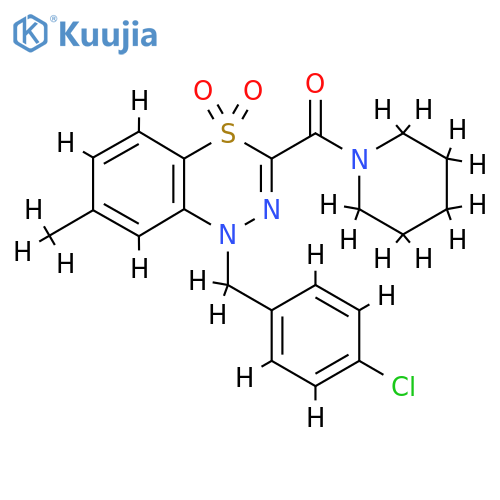 1-(4-chlorophenyl)methyl-7-methyl-3-(piperidine-1-carbonyl)-1H-4lambda6,1,2-benzothiadiazine-4,4-dione structure
