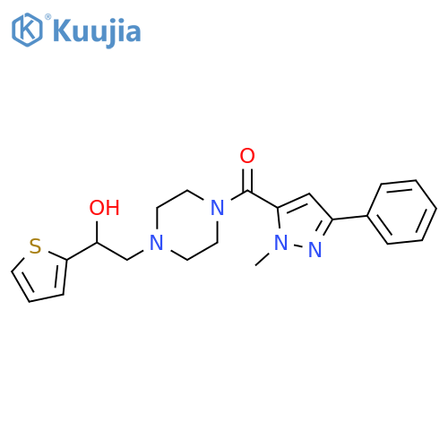 2-4-(1-methyl-3-phenyl-1H-pyrazole-5-carbonyl)piperazin-1-yl-1-(thiophen-2-yl)ethan-1-ol structure