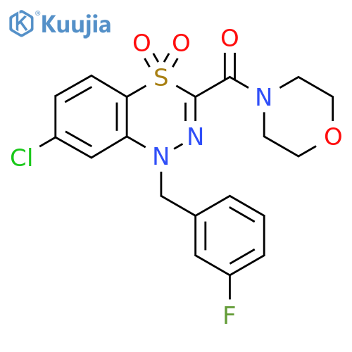 7-chloro-1-[(3-fluorophenyl)methyl]-3-(morpholine-4-carbonyl)-1H-4lambda6,1,2-benzothiadiazine-4,4-dione structure