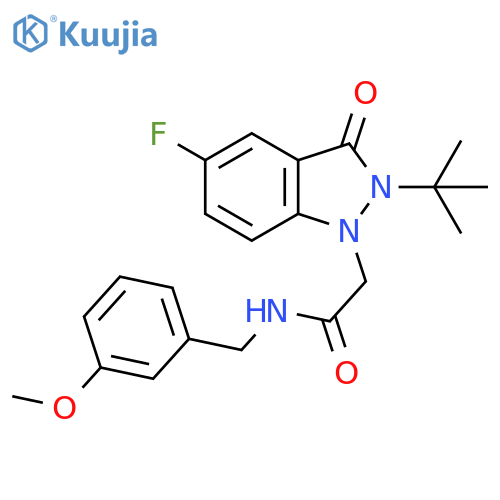 2-(2-tert-butyl-5-fluoro-3-oxo-2,3-dihydro-1H-indazol-1-yl)-N-[(3-methoxyphenyl)methyl]acetamide structure