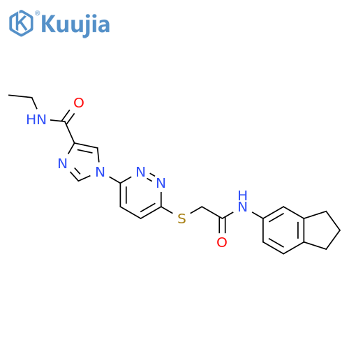 1-6-({(2,3-dihydro-1H-inden-5-yl)carbamoylmethyl}sulfanyl)pyridazin-3-yl-N-ethyl-1H-imidazole-4-carboxamide structure