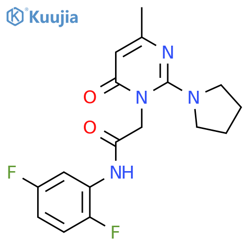 N-(2,5-difluorophenyl)-2-4-methyl-6-oxo-2-(pyrrolidin-1-yl)-1,6-dihydropyrimidin-1-ylacetamide structure