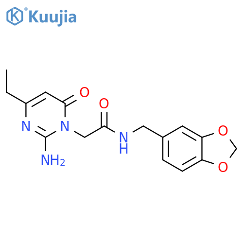 2-(2-amino-4-ethyl-6-oxo-1,6-dihydropyrimidin-1-yl)-N-(2H-1,3-benzodioxol-5-yl)methylacetamide structure