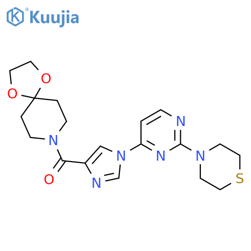 8-{1-6-(thiomorpholin-4-yl)pyrimidin-4-yl-1H-imidazole-4-carbonyl}-1,4-dioxa-8-azaspiro4.5decane structure