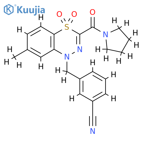 3-{7-methyl-4,4-dioxo-3-(pyrrolidine-1-carbonyl)-1H-4lambda6,1,2-benzothiadiazin-1-ylmethyl}benzonitrile structure