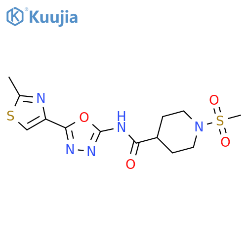 1-methanesulfonyl-N-5-(2-methyl-1,3-thiazol-4-yl)-1,3,4-oxadiazol-2-ylpiperidine-4-carboxamide structure
