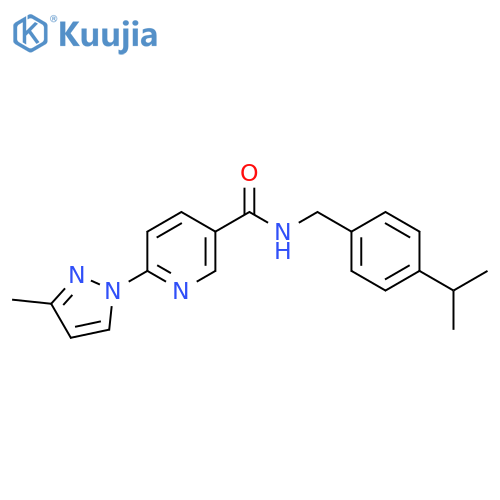 6-(3-methyl-1H-pyrazol-1-yl)-N-{4-(propan-2-yl)phenylmethyl}pyridine-3-carboxamide structure