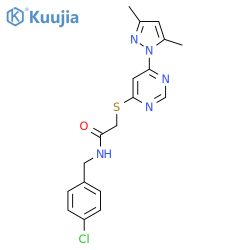 N-[(4-chlorophenyl)methyl]-2-{[6-(3,5-dimethyl-1H-pyrazol-1-yl)pyrimidin-4-yl]sulfanyl}acetamide structure