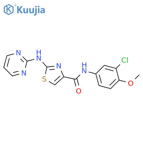 N-(3-chloro-4-methoxyphenyl)-2-(pyrimidin-2-yl)amino-1,3-thiazole-4-carboxamide structure