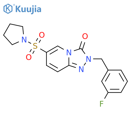 2-(3-fluorophenyl)methyl-6-(pyrrolidine-1-sulfonyl)-2H,3H-1,2,4triazolo4,3-apyridin-3-one structure