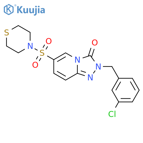 2-(3-chlorophenyl)methyl-6-(thiomorpholine-4-sulfonyl)-2H,3H-1,2,4triazolo4,3-apyridin-3-one structure
