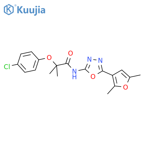 2-(4-chlorophenoxy)-N-5-(2,5-dimethylfuran-3-yl)-1,3,4-oxadiazol-2-yl-2-methylpropanamide structure
