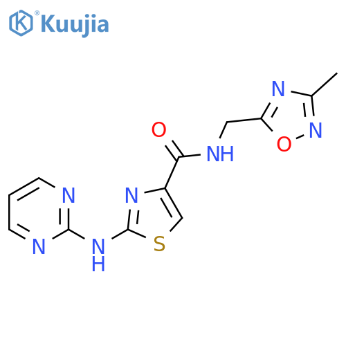N-(3-methyl-1,2,4-oxadiazol-5-yl)methyl-2-(pyrimidin-2-yl)amino-1,3-thiazole-4-carboxamide structure