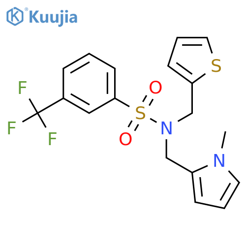N-(1-methyl-1H-pyrrol-2-yl)methyl-N-(thiophen-2-yl)methyl-3-(trifluoromethyl)benzene-1-sulfonamide structure