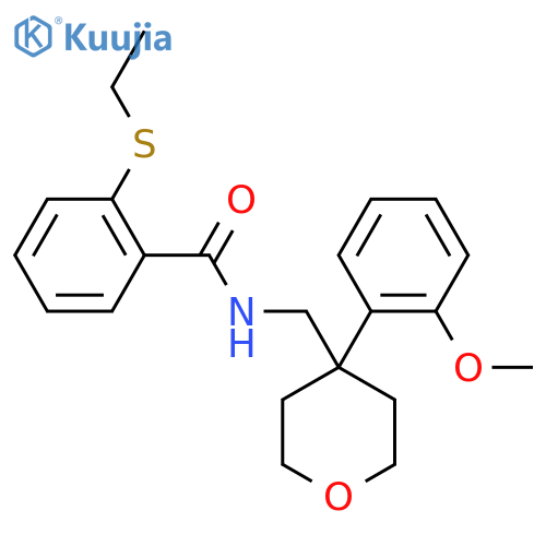 2-(ethylsulfanyl)-N-{4-(2-methoxyphenyl)oxan-4-ylmethyl}benzamide structure