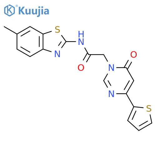 N-(6-methyl-1,3-benzothiazol-2-yl)-2-6-oxo-4-(thiophen-2-yl)-1,6-dihydropyrimidin-1-ylacetamide structure
