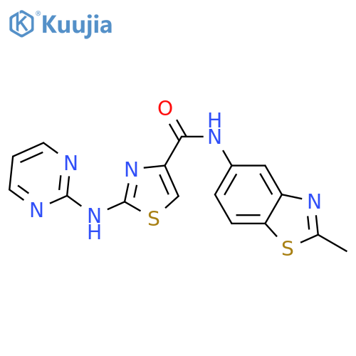 N-(2-methyl-1,3-benzothiazol-5-yl)-2-(pyrimidin-2-yl)amino-1,3-thiazole-4-carboxamide structure