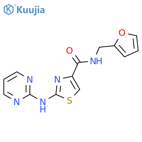 N-(furan-2-yl)methyl-2-(pyrimidin-2-yl)amino-1,3-thiazole-4-carboxamide structure