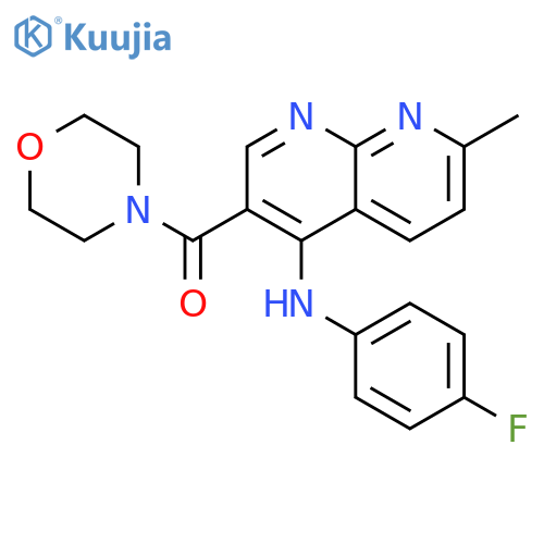 N-(4-fluorophenyl)-7-methyl-3-(morpholine-4-carbonyl)-1,8-naphthyridin-4-amine structure