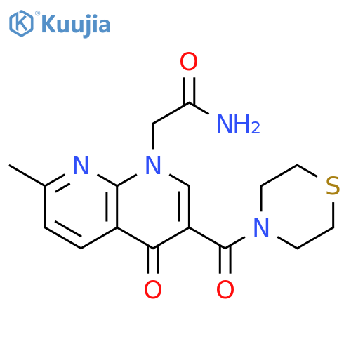 2-[7-methyl-4-oxo-3-(thiomorpholine-4-carbonyl)-1,4-dihydro-1,8-naphthyridin-1-yl]acetamide structure